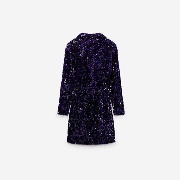 NWT Zara purple crushed velvet-like sequin blazer long sleeve short dress, S - Picture 9 of 15